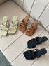 Ladies Double Knot Strap Square Open Toe Slid-On Heel